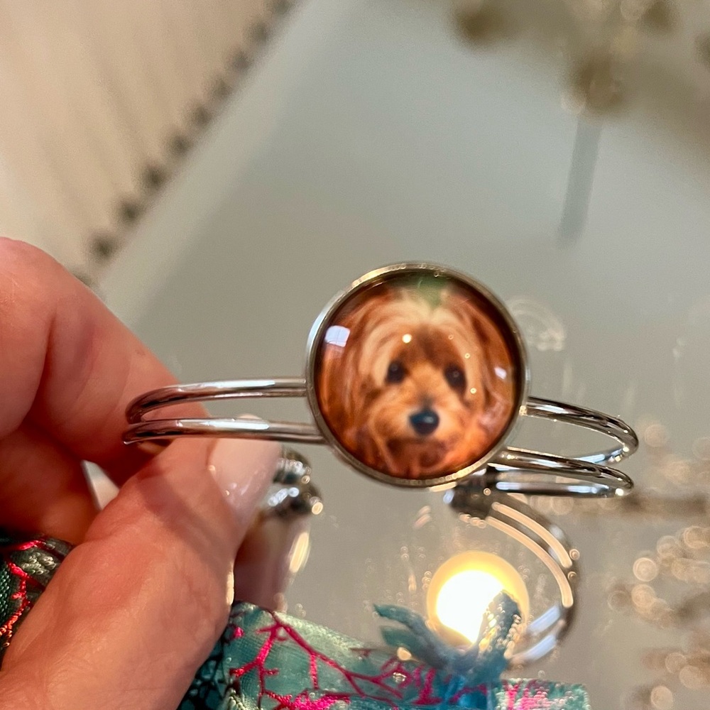 Silver Yorkie Portrait Bangle Bracelet